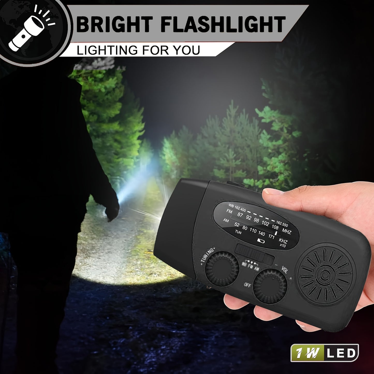 Emergency Hand Crank Radio with LED Flashlight - AM/FM NOAA Weather Alerts, USB & Solar Powered Portable Emergency Radio for Camping, Home, Outdoor (Black), Solar Powered Radio, Camping Essentials, Sturdy Construction, Highqu
