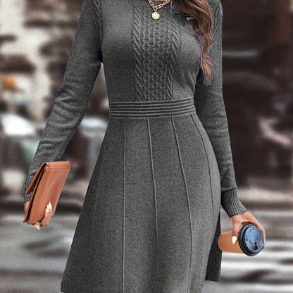 Women's Autumn Winter Date Party Casual Fashion Vacation Temperament Daily Commute Versatile Simple Solid Color Round Neck Mature Intellectual Slim A-Line Gentle Elegant Knit Dress