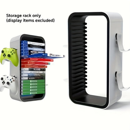 40.13cm game Storage Tower Compatible with PS5/ Xbox Series S X/ Switch, Universal Video Games Discs Organizers 18pcs with 4 Controllers Holder, Game Disk Box Stand