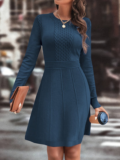 Women's Autumn Winter Date Party Casual Fashion Vacation Temperament Daily Commute Versatile Simple Solid Color Round Neck Mature Intellectual Slim A-Line Gentle Elegant Knit Dress
