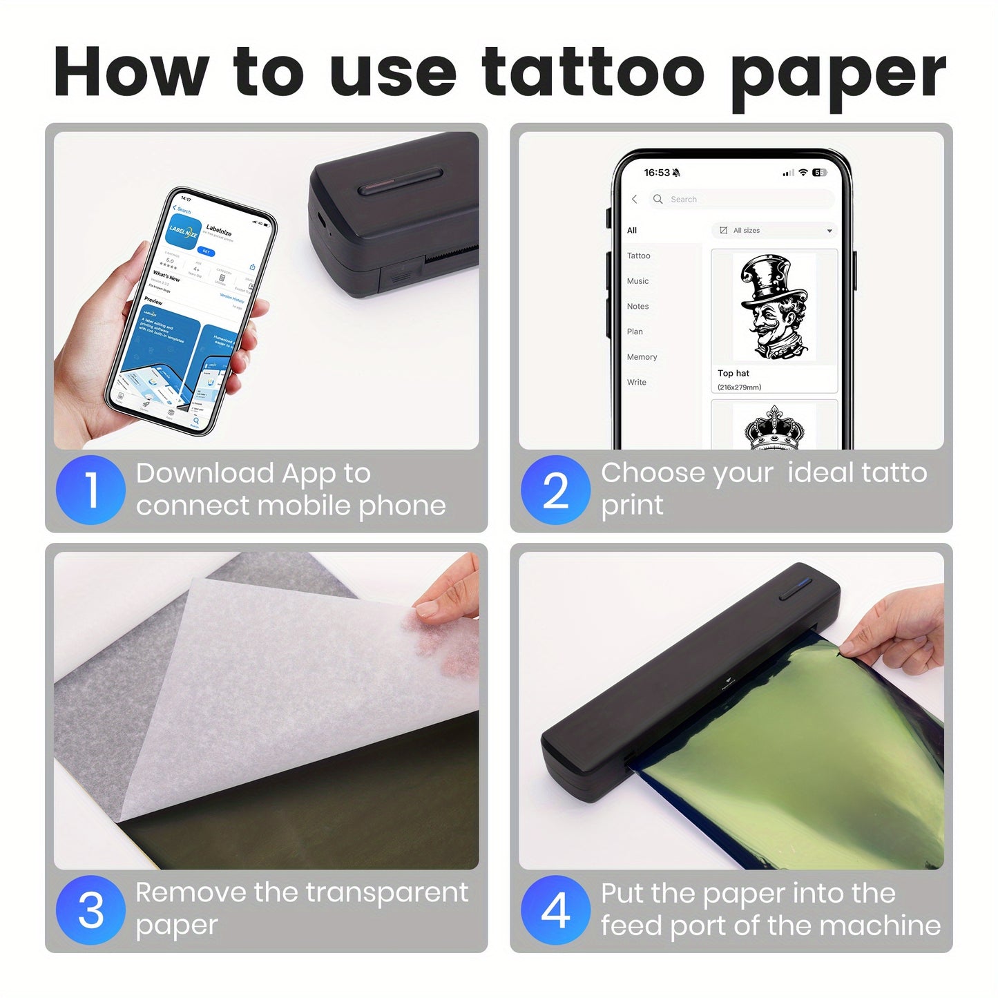 Portable Travel Printer-Wireless Thermal Printer-Tattoo Printer Supports 8.5x11 US Letter And A4 Thermal Paper Tattoo Paper Compatible with Android And IOS Phones And Laptops
