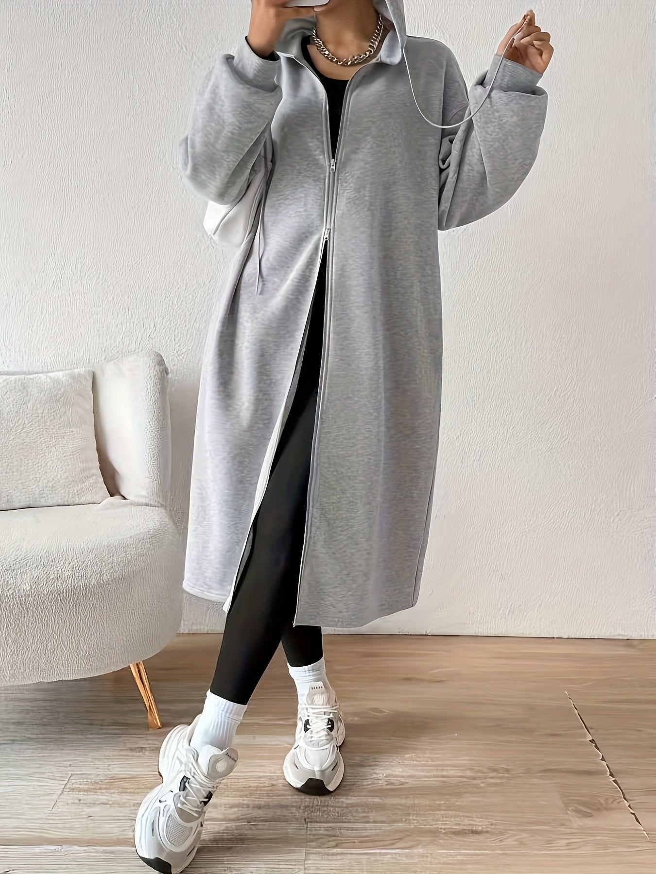 Women'S Elegant Color-Block Hooded Zip-Up Coat - White & Black, Long Sleeve, Button-Up Front, Perfect for Fall/Winter, Casual to Formal Wear, Casual Winter Wear | Stylish Layering Piece | Buttonup Front Coat
