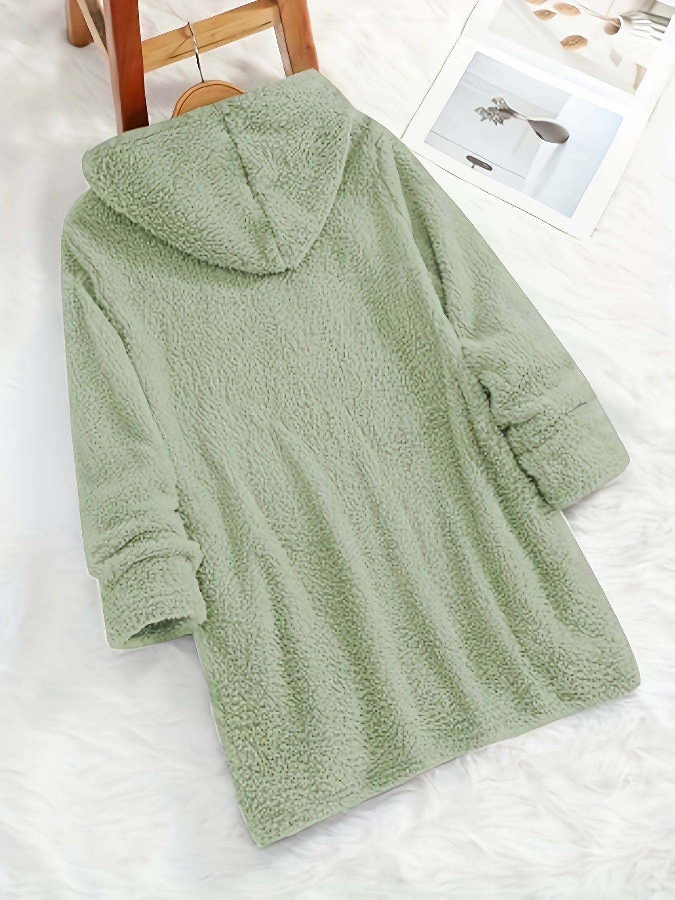Women's "Yes I'm Cold" Printed Teddy Bear Hooded Sweatshirt - 100% Polyester Relaxed Fit Long Sleeve Pullover with Double Pockets, Cozy Fleece-Lined Casual Winter Top for Fall & Winter