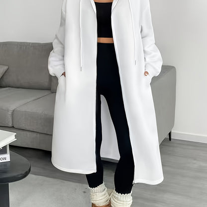 Women'S Elegant Color-Block Hooded Zip-Up Coat - White & Black, Long Sleeve, Button-Up Front, Perfect for Fall/Winter, Casual to Formal Wear, Casual Winter Wear | Stylish Layering Piece | Buttonup Front Coat