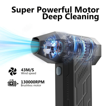 Compressed Air Duster - Turbo Fan 130000 RPM, Rechargeable 4000mAh Battery, 4 Adjustable Speeds, High-Pressure Air Fan For Automotive Cleaning, Cordless Air Blower, Keyboard Cleaning Tools, Perfect For Car Cleaning, Computers