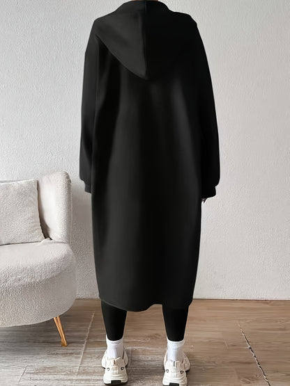 Women'S Elegant Color-Block Hooded Zip-Up Coat - White & Black, Long Sleeve, Button-Up Front, Perfect for Fall/Winter, Casual to Formal Wear, Casual Winter Wear | Stylish Layering Piece | Buttonup Front Coat