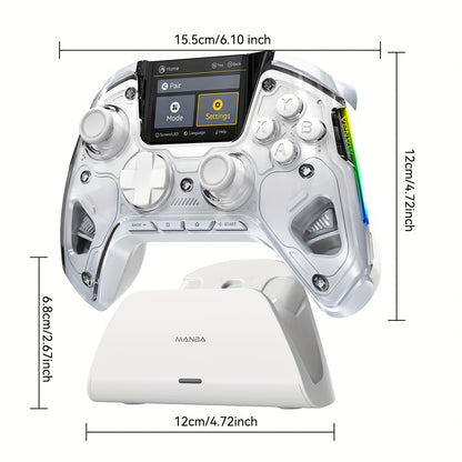 Interactive Screen Wireless Gaming Controller for Ios/Pc/Switch/Android/Steam Deck, Hall Effect Stick & Trigger, RGB Lighting, Remappable Buttons, 1800Mah with Charging Dock -V2/White(No Drift), [Notice]Not Compatible with Xb