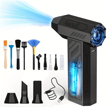 Compressed Air Duster - Turbo Fan 130000 RPM, Rechargeable 4000mAh Battery, 4 Adjustable Speeds, High-Pressure Air Fan For Automotive Cleaning, Cordless Air Blower, Keyboard Cleaning Tools, Perfect For Car Cleaning, Computers