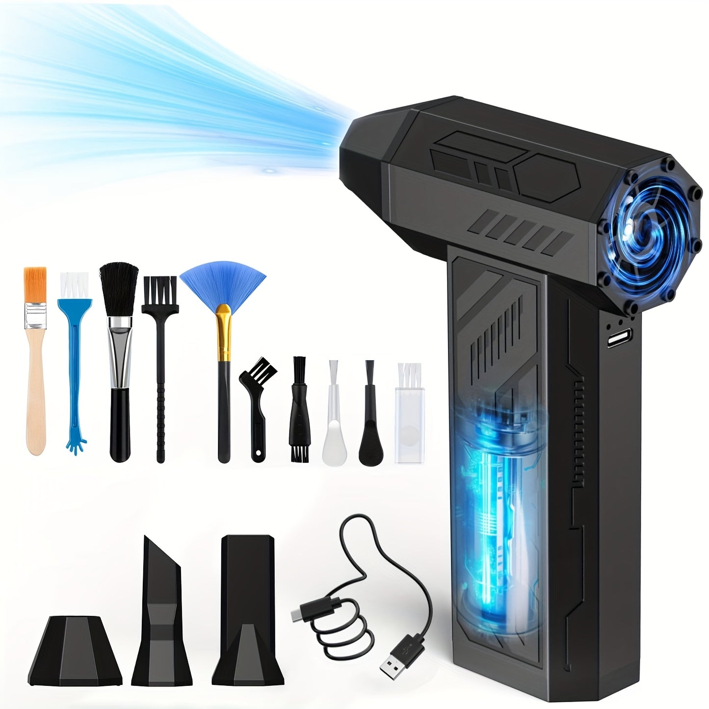 Compressed Air Duster - Turbo Fan 130000 RPM, Rechargeable 4000mAh Battery, 4 Adjustable Speeds, High-Pressure Air Fan For Automotive Cleaning, Cordless Air Blower, Keyboard Cleaning Tools, Perfect For Car Cleaning, Computers