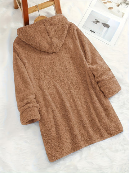Women's "Yes I'm Cold" Printed Teddy Bear Hooded Sweatshirt - 100% Polyester Relaxed Fit Long Sleeve Pullover with Double Pockets, Cozy Fleece-Lined Casual Winter Top for Fall & Winter