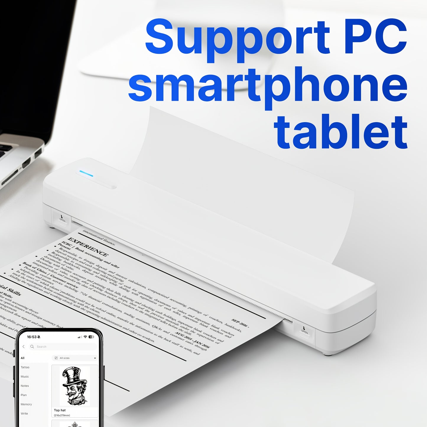 Portable Travel Printer-Wireless Thermal Printer-Tattoo Printer Supports 8.5x11 US Letter And A4 Thermal Paper Tattoo Paper Compatible with Android And IOS Phones And Laptops