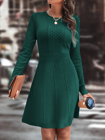 Women's Autumn Winter Date Party Casual Fashion Vacation Temperament Daily Commute Versatile Simple Solid Color Round Neck Mature Intellectual Slim A-Line Gentle Elegant Knit Dress